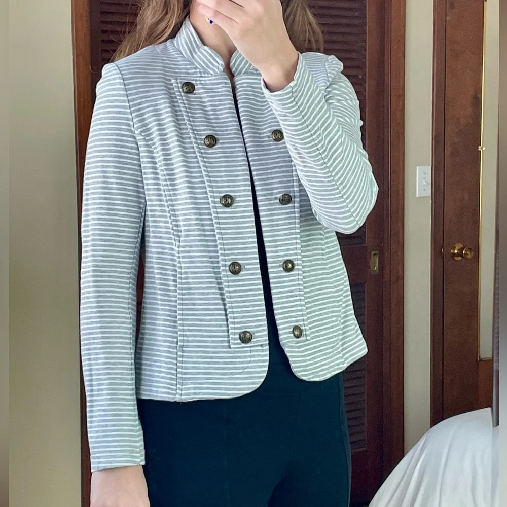 Tommy Hilfiger Military Style Gray White Stripe Blazer Medium - Picture 2 of 6